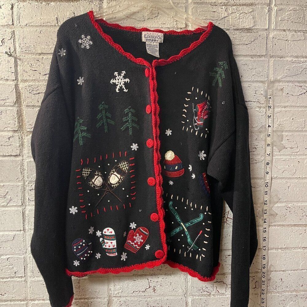 Vintage Basic Editions Holiday Festive Winter Ugly Christmas Sweater Cardigan XL